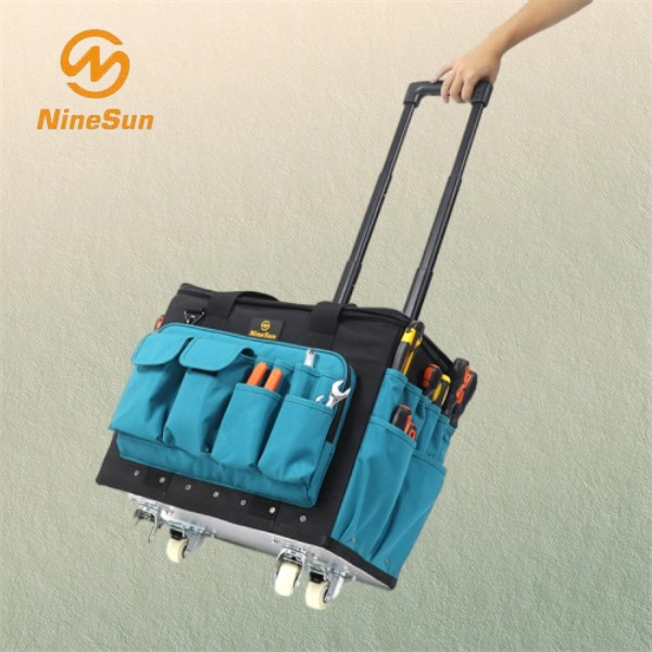 Keep all your essential tools close at hand with a rolling tool bag that offers ample storage space.