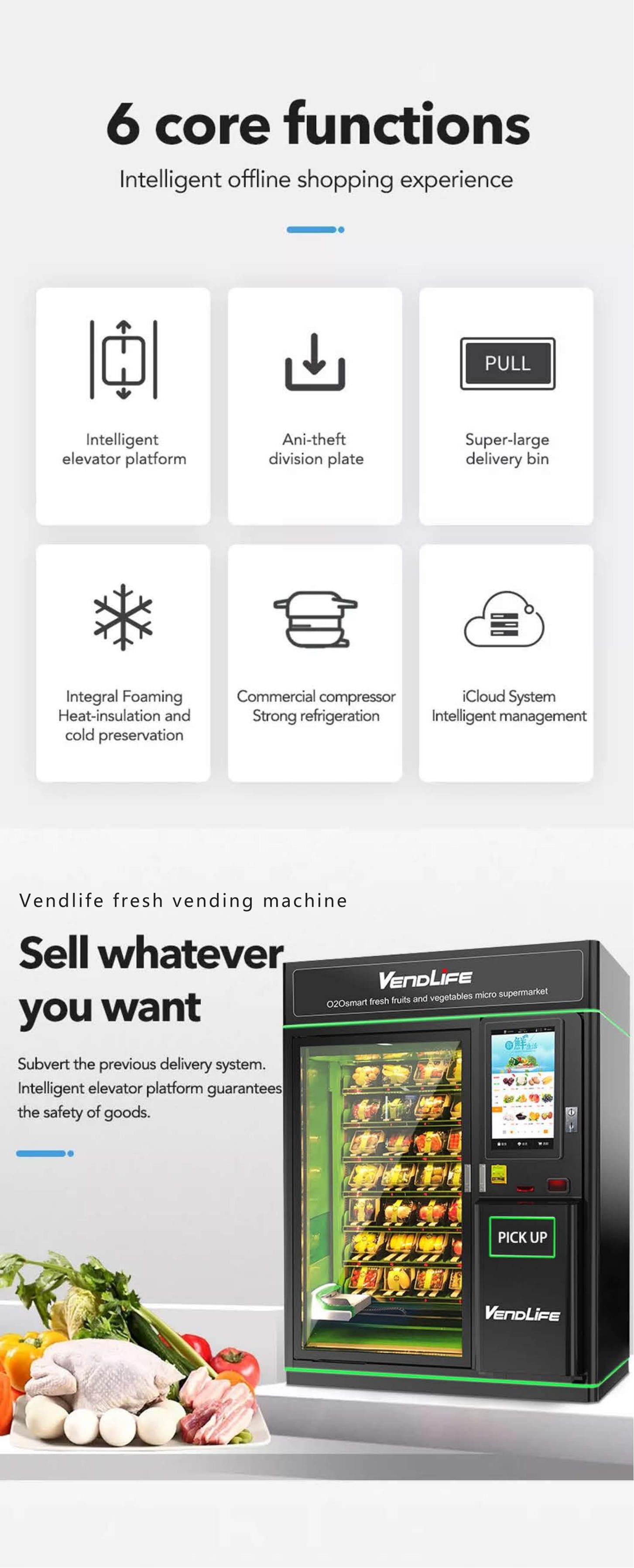 smart combo refrigerator touch screen Cupcake Supermarket atm food salad Vendlife vending machine remote and management manufacture