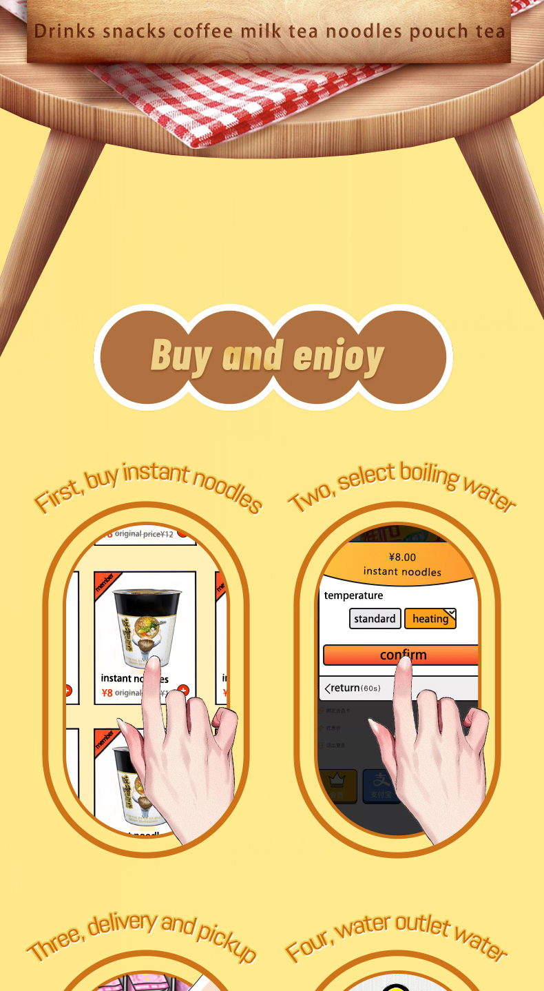 Custom Retail Items Smart Hot Food Ramen Bubble Tea Coffee Vending Machine With Hot Water Dispenser details