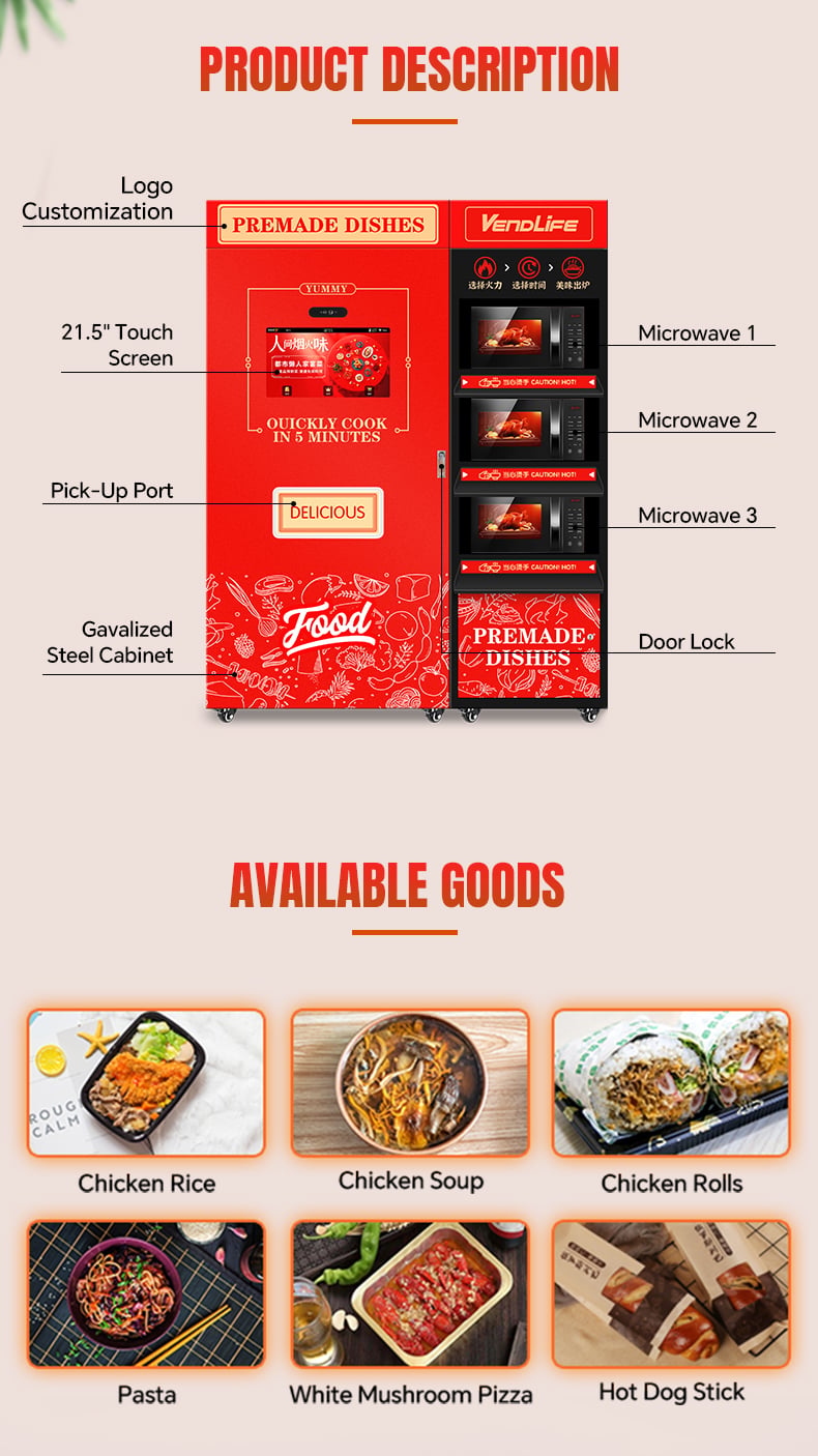 Touch Screen Vending Machine With Microwave Oven Frozen Lunch Box Meal Automatic Hot Food Vending Machine manufacture