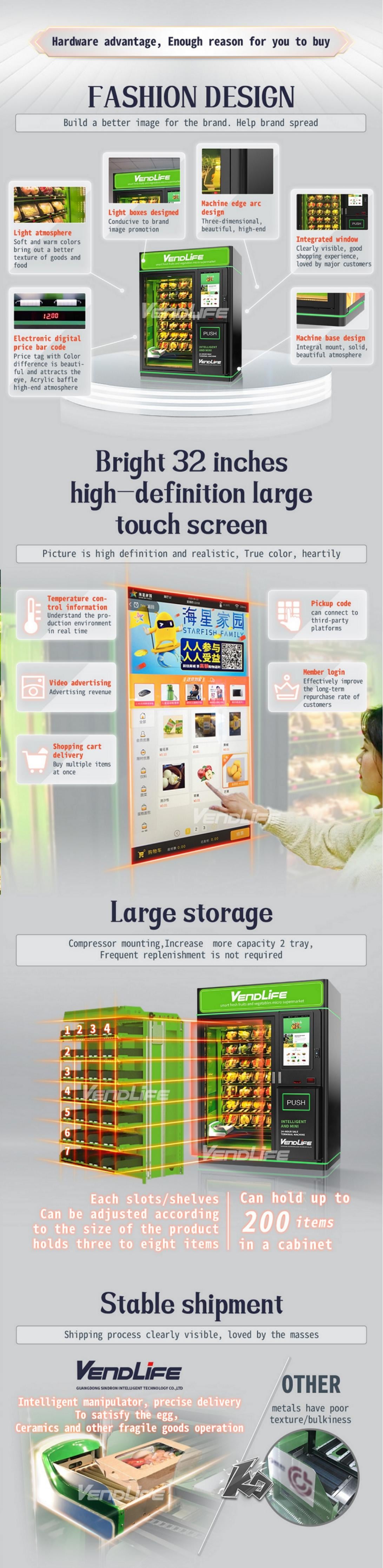Vendlife Belt Conveyor Glass Water Healthy Food Fruit Salad Egg Vegetable Combo XY Elevator Vending Machine supplier