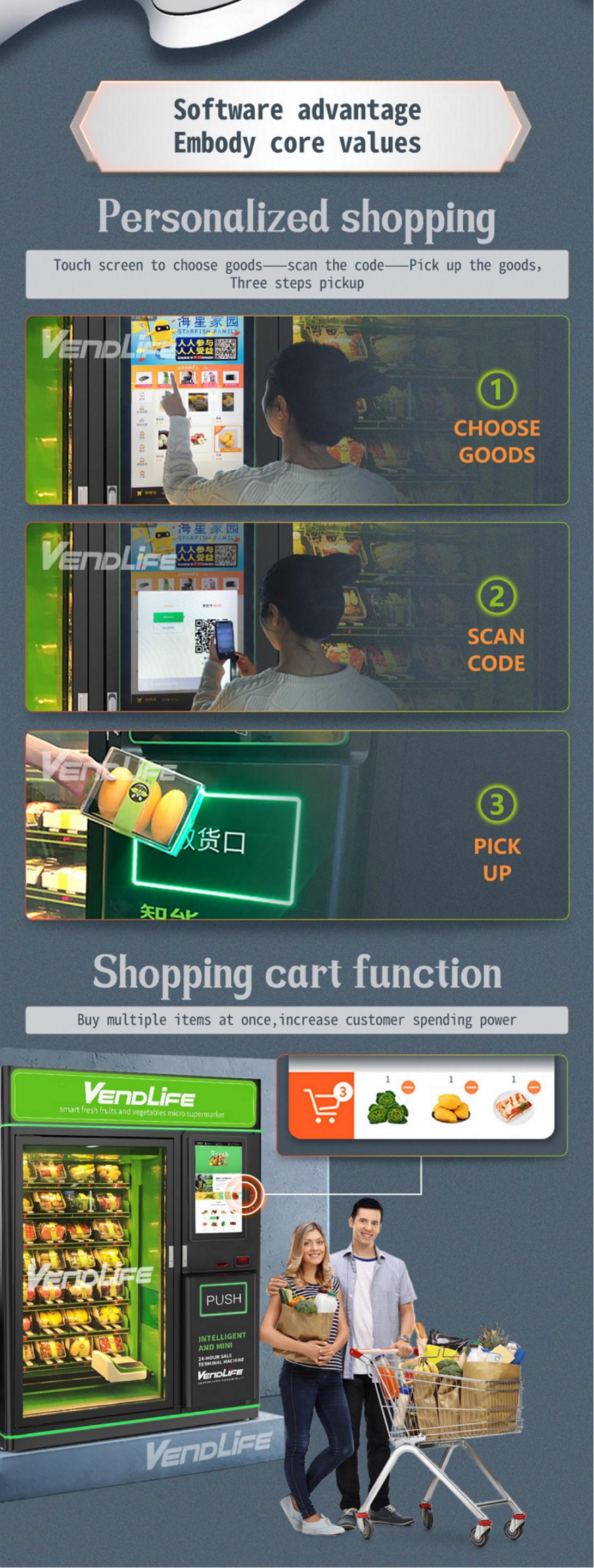 smart combo refrigerator touch screen Cupcake Supermarket atm food salad Vendlife vending machine remote and management manufacture