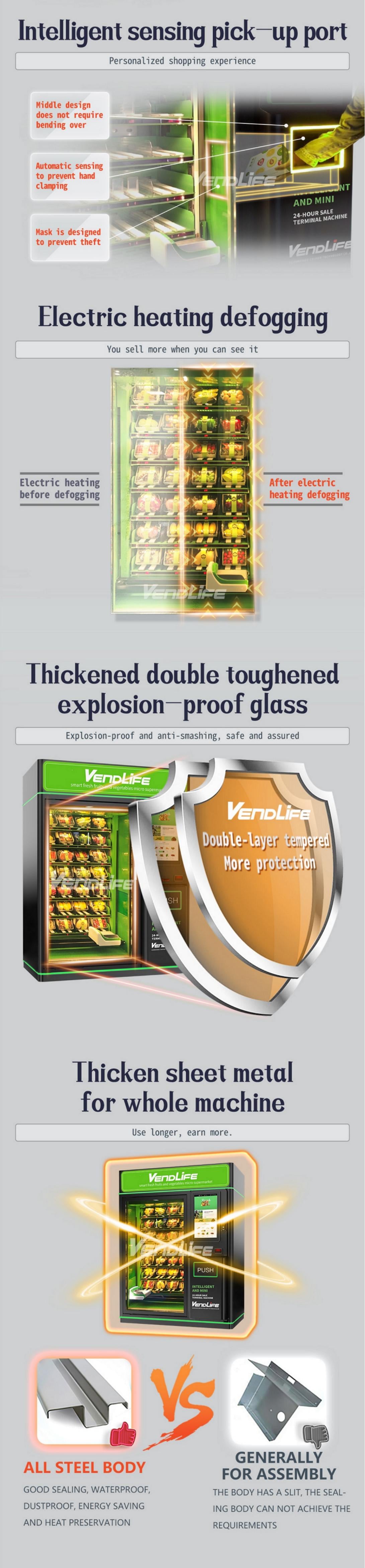 Vendlife Belt Conveyor Glass Water Healthy Food Fruit Salad Egg Vegetable Combo XY Elevator Vending Machine details
