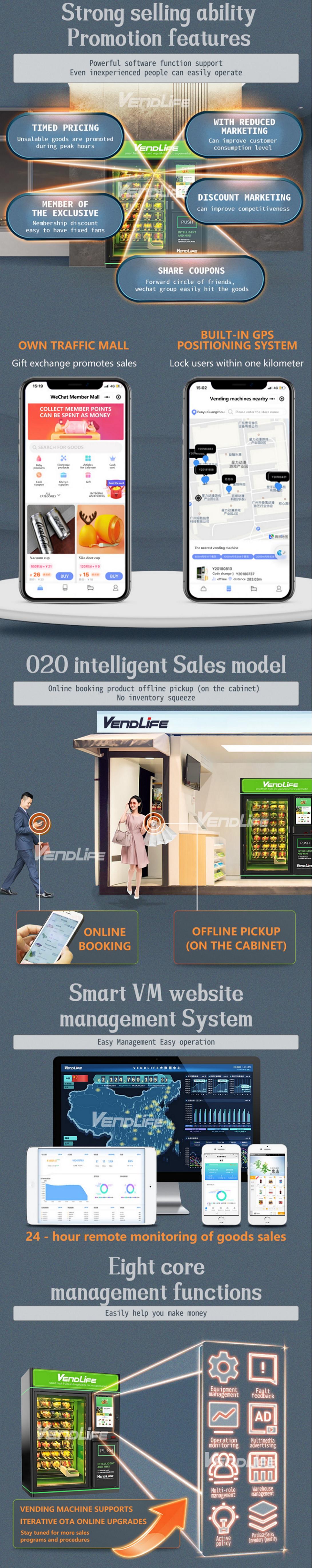 Vendlife Belt Conveyor Glass Water Healthy Food Fruit Salad Egg Vegetable Combo XY Elevator Vending Machine factory