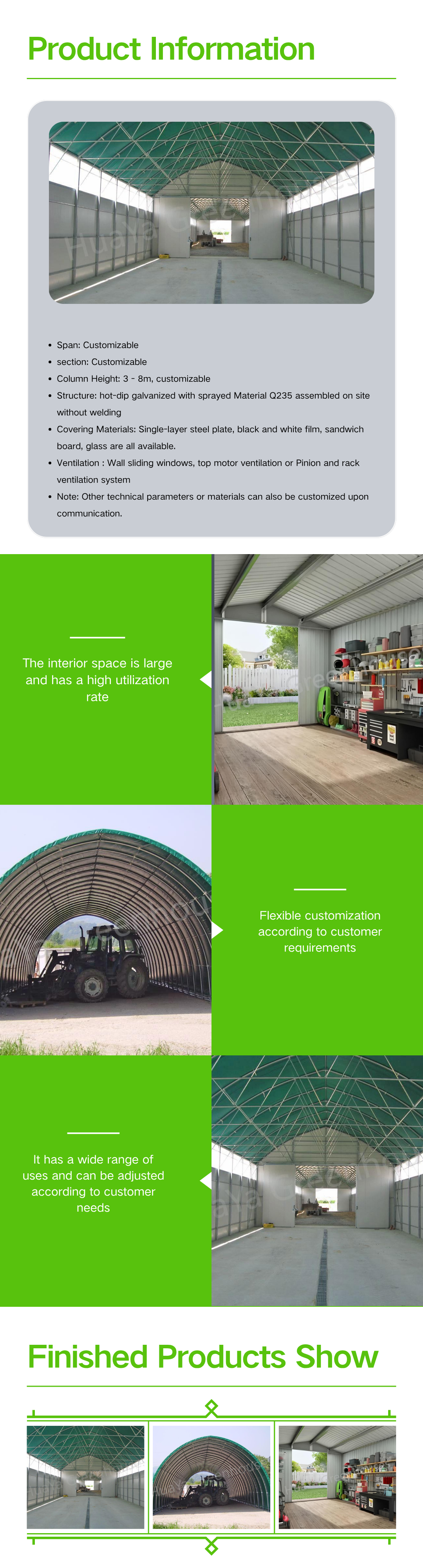 product customizable single layer steel plate storage shed black and white film sandwich board glass for agricultural greenhouses-0