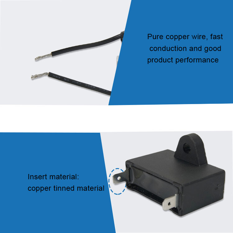 CBB61 450V 2.2UF Air Conditioner Run Capacitor 3000hours SH Life 25~30 Line Length Two PVC Wires  capacitor details