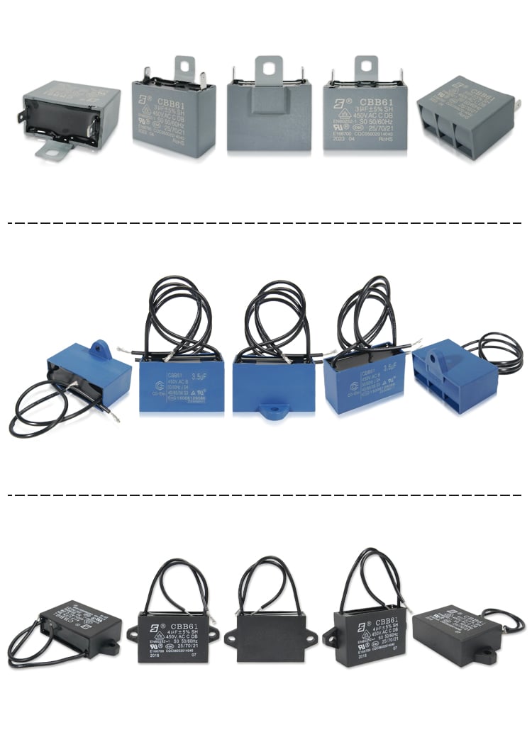 CBB61 450V 3.0UF fan capacitor Two Quick-connect Terminals 3000hours SH C-class ROHS 25/70/21 manufacture