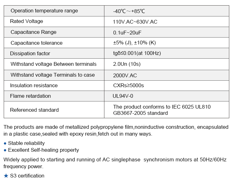 Cheap Factory Price CBB61 450V 3.0uf Film Capacitor Air Conditioner Run Capacitor details