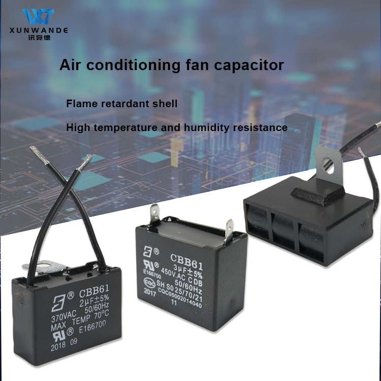 CBB61 450V 2.2UF Air Conditioner Run Capacitor 3000hours SH Life 25~30 Line Length Two PVC Wires  capacitor manufacture