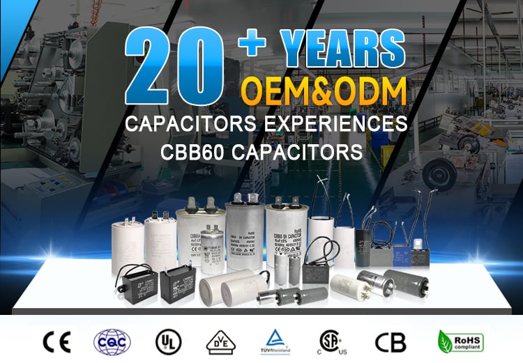Hot Selling Standing Fan Capacitor Two PVC Wires AC Motor Capacitor B-class CBB60 20uf 250V factory