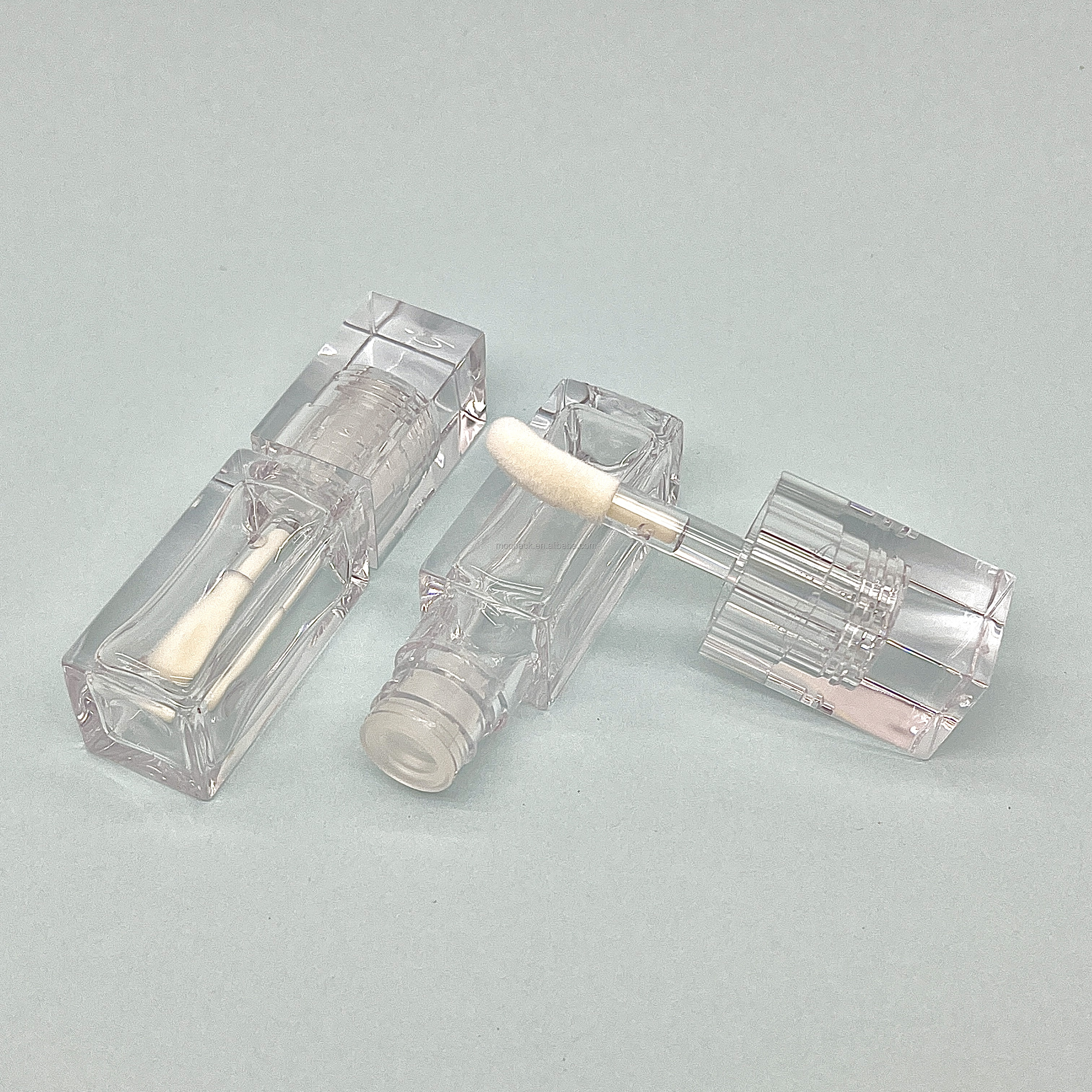 High quality chemical resistant thick wall PETG square lipgloss tube 5ml lip glaze tube with big brush factory