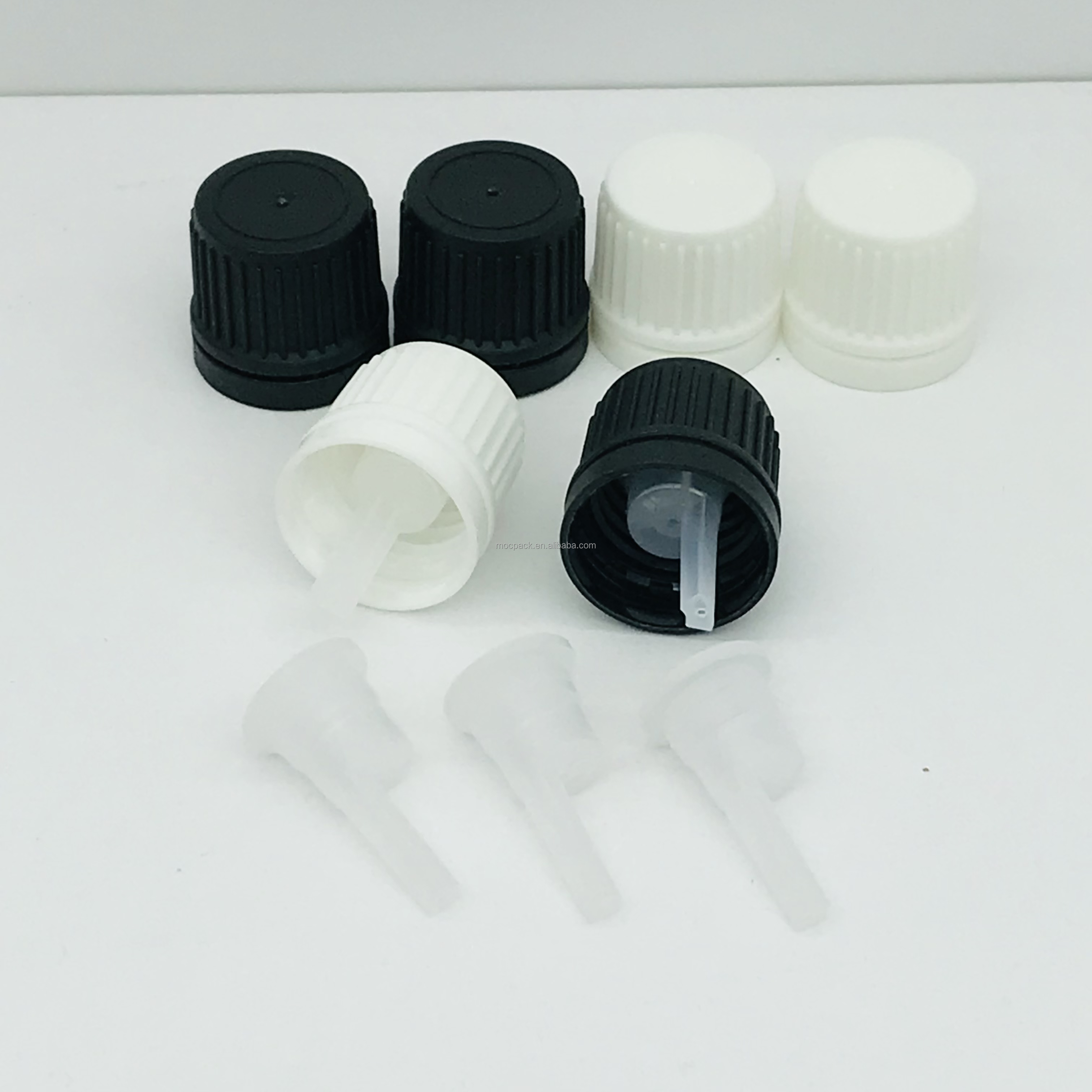 High quality 18mm dropper cap for essential oil bottle white black tamper evident dropper cap details