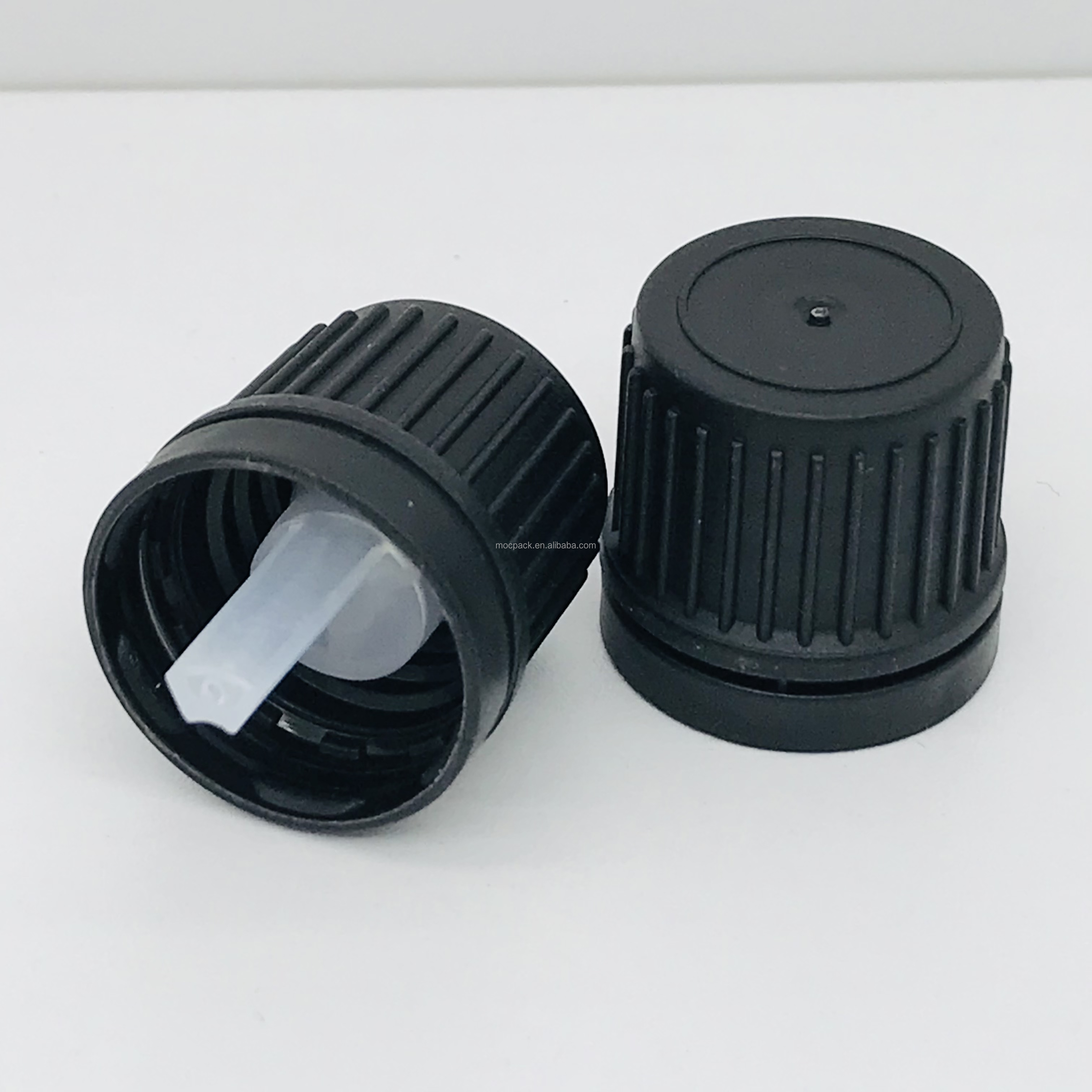 High quality 18mm dropper cap for essential oil bottle white black tamper evident dropper cap details