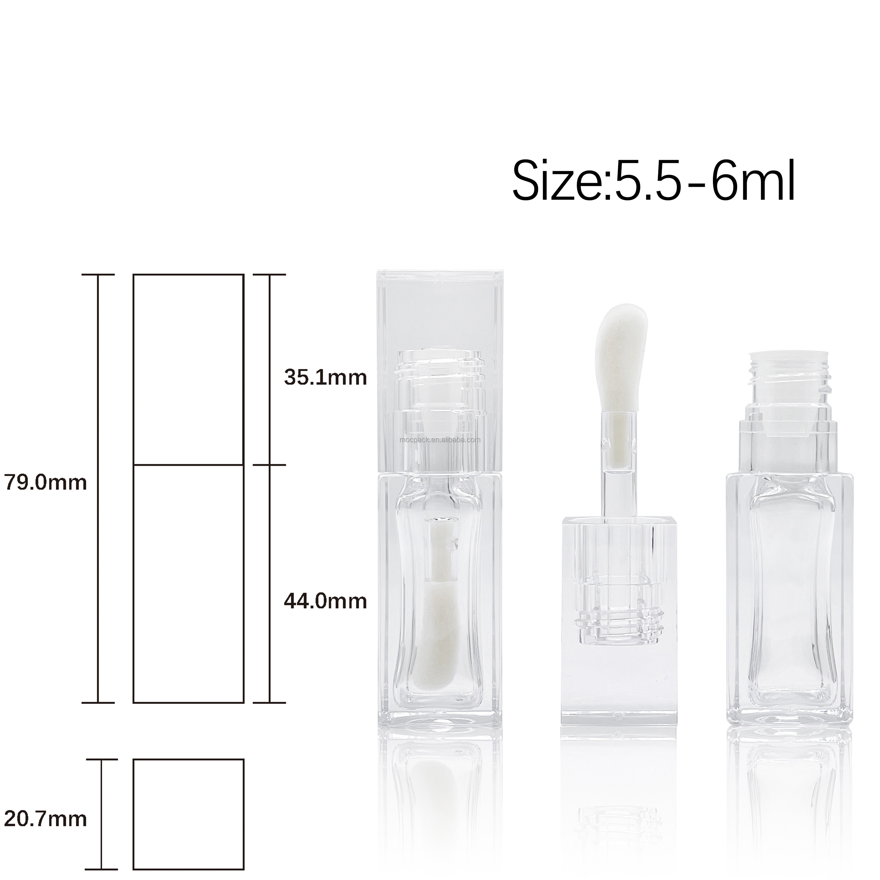 High quality chemical resistant thick wall PETG square lipgloss tube 5ml lip glaze tube with big brush manufacture