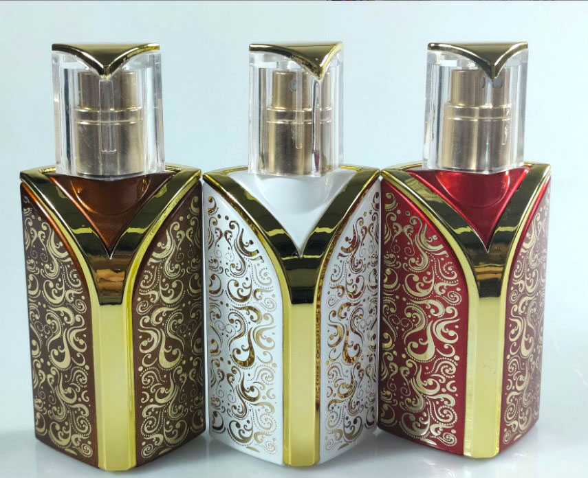 Attar Oud 30ML 100ML high quality colorful hot stamping glass perfume empty bottle with aluminum sprayer details