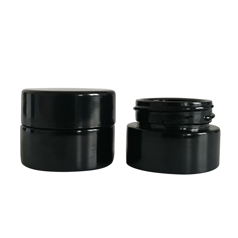 5g glass black UV jar concentrate container glass cream bottle cylinder shiny black jar with black lid manufacture