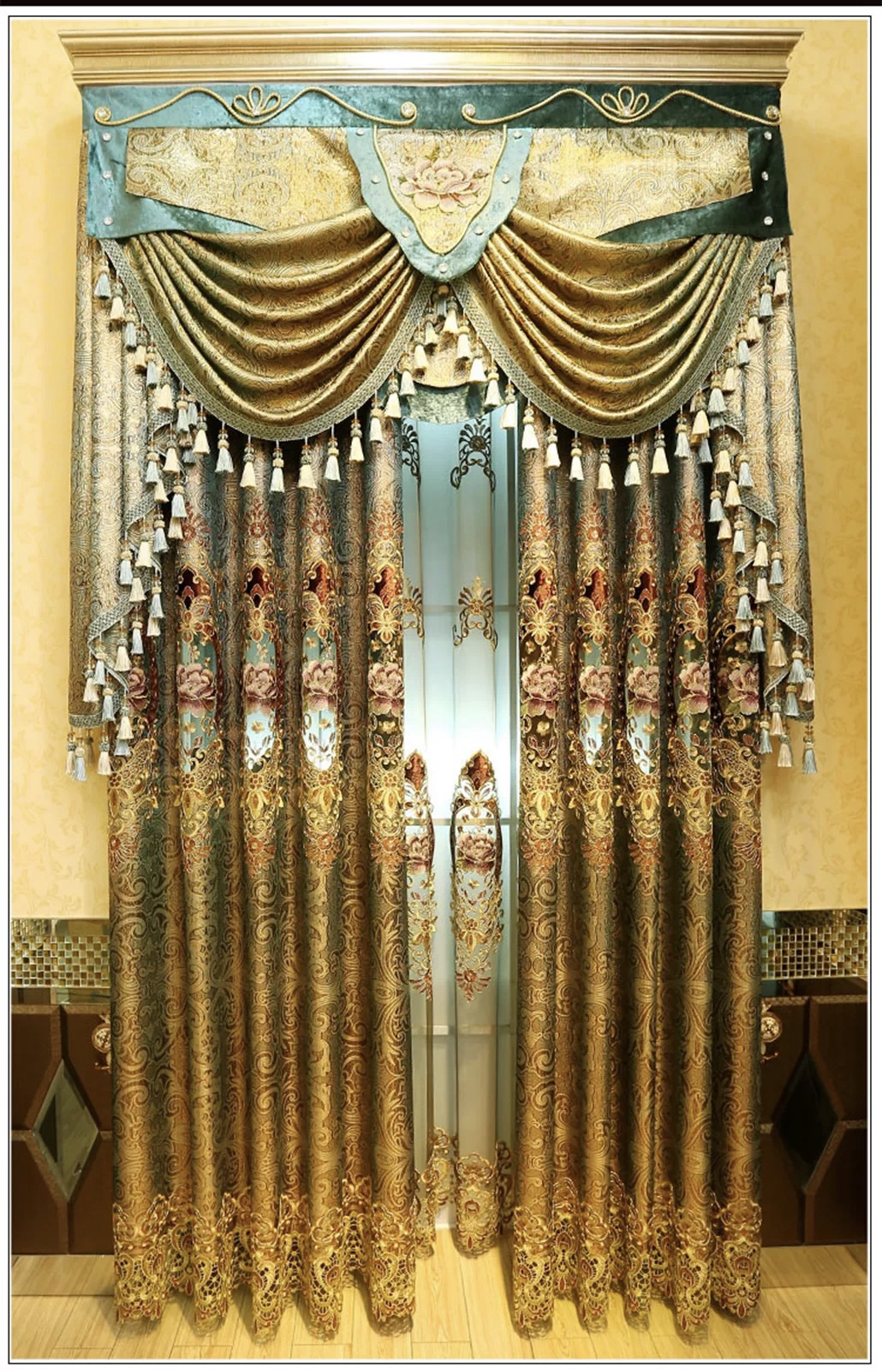 Foulola: X-2021 Series High Grade Embroidery Curtain with Sheers supplier
