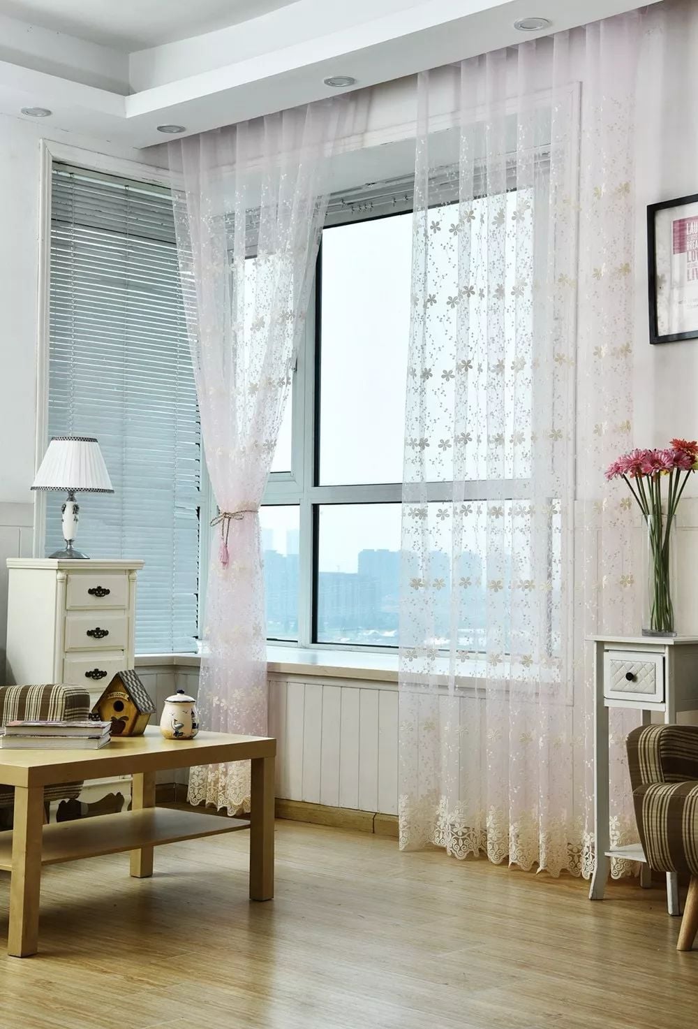 Foulola News: Romatic Flower Embroidered Milk Lace Curtain details