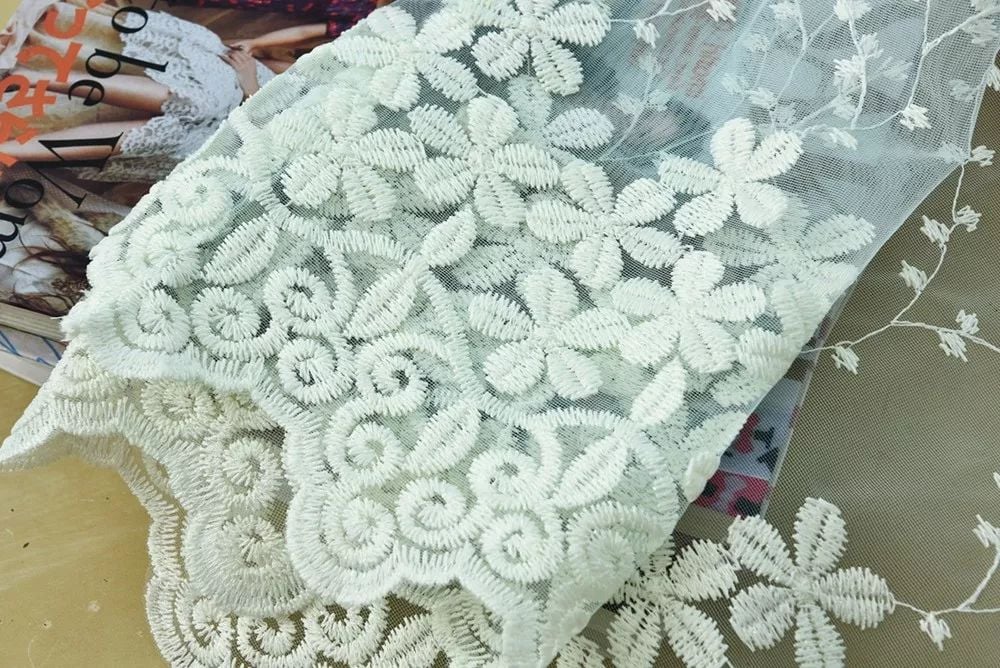 Foulola News: Romatic Flower Embroidered Milk Lace Curtain details