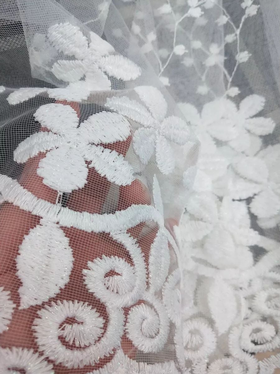 Foulola News: Romatic Flower Embroidered Milk Lace Curtain details