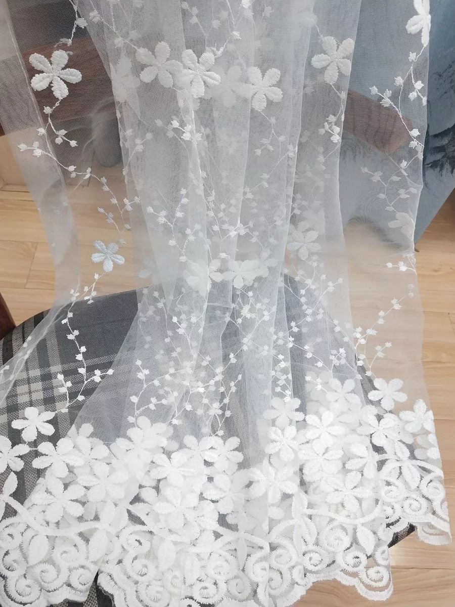 Foulola News: Romatic Flower Embroidered Milk Lace Curtain details