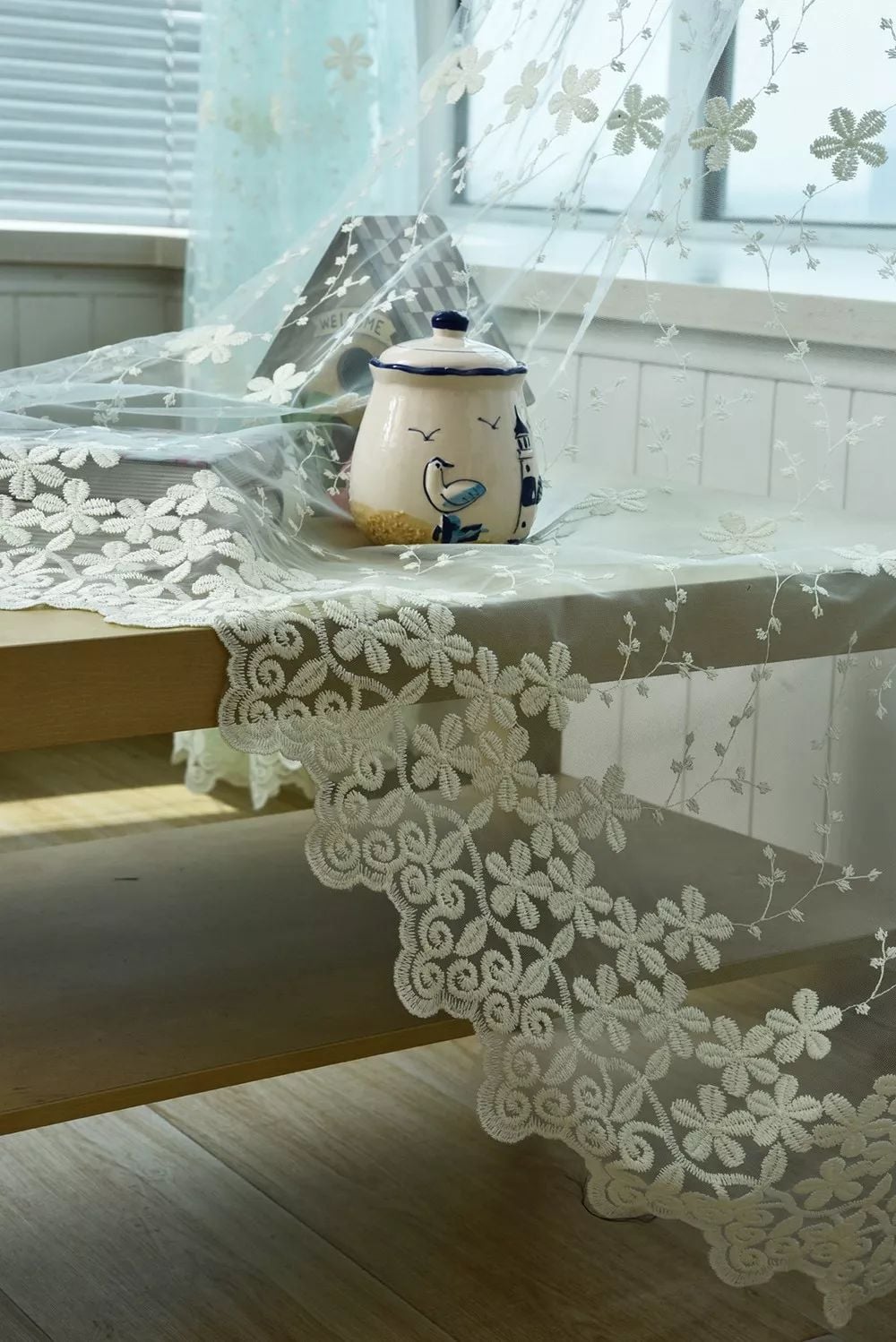 Foulola News: Romatic Flower Embroidered Milk Lace Curtain details