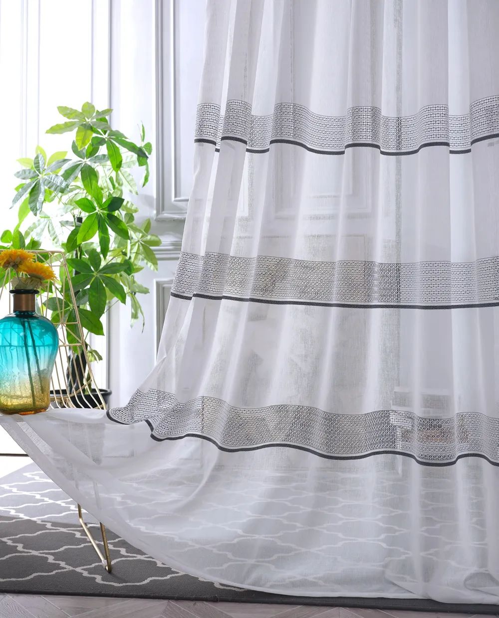 43 Foulola News: 2029# Series Jacquard Stripe Style Linen Sheer details