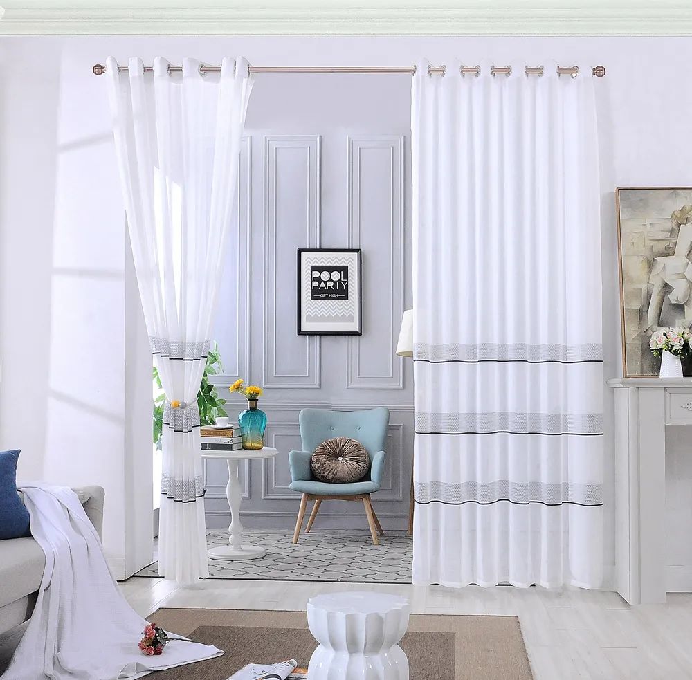 47 Foulola News: 2029# Series Jacquard Stripe Style Linen Sheer factory