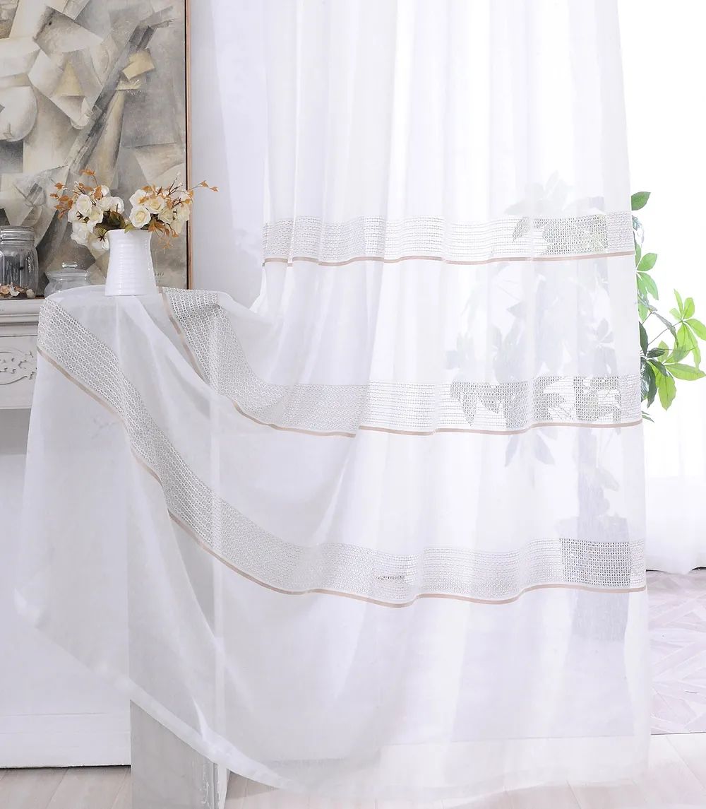 66 Foulola News: 2029# Series Jacquard Stripe Style Linen Sheer details