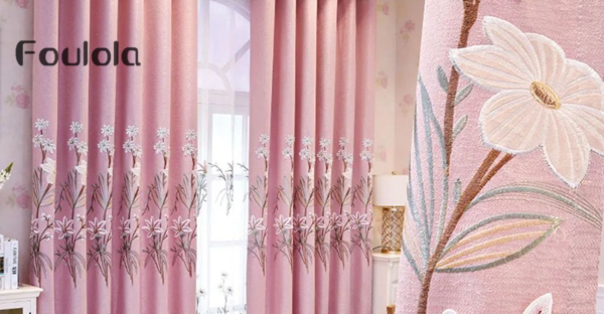 Foulola: X-2021 Series High Grade Embroidery Curtain with Sheers