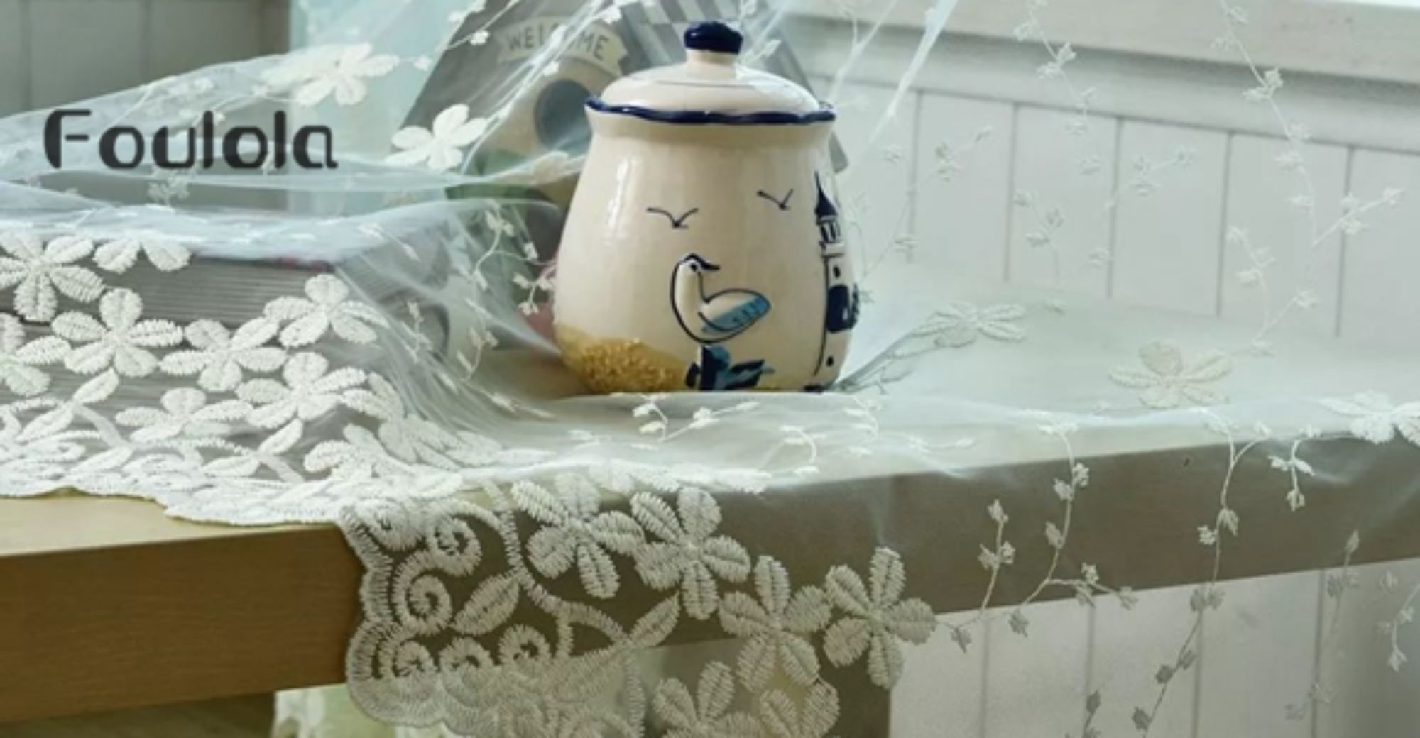 Foulola News: Romatic Flower Embroidered Milk Lace Curtain