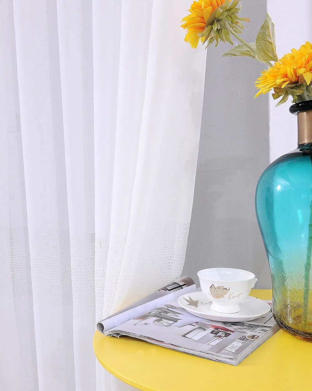 75 Foulola News: 2029# Series Jacquard Stripe Style Linen Sheer details