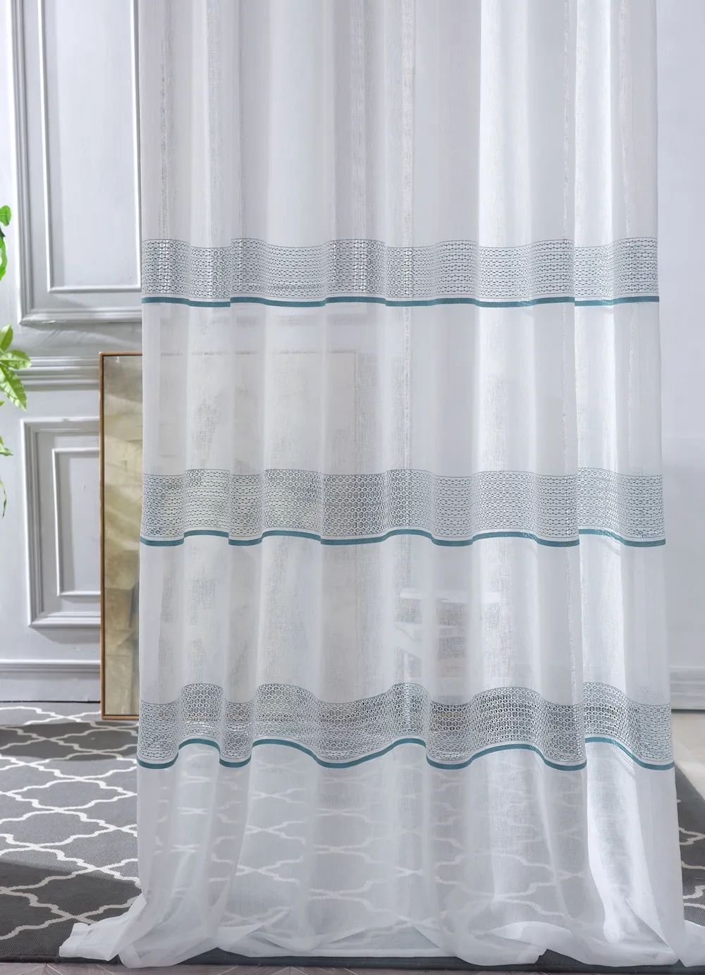 19 Foulola News: 2029# Series Jacquard Stripe Style Linen Sheer factory