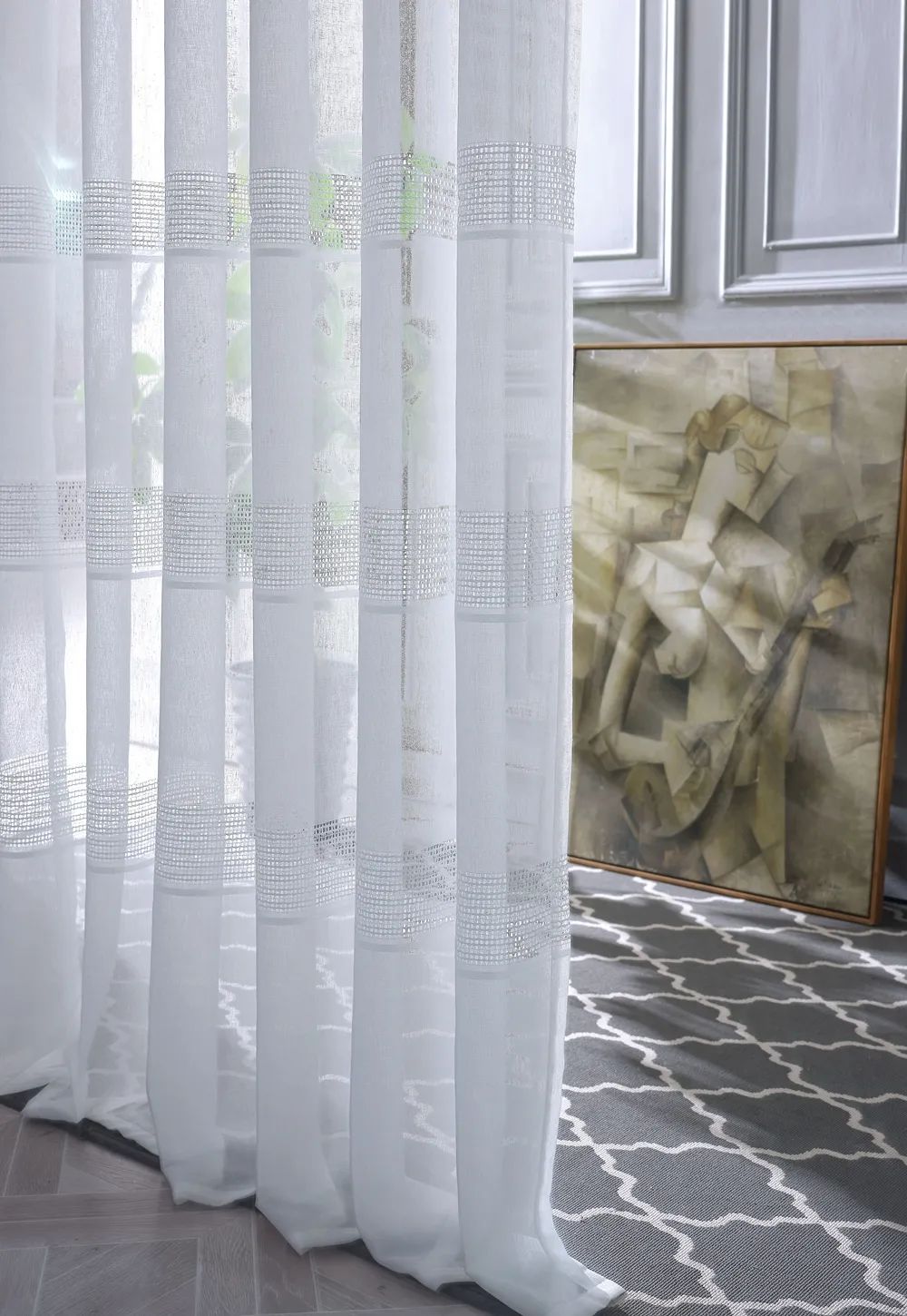 5 Foulola News: 2029# Series Jacquard Stripe Style Linen Sheer details