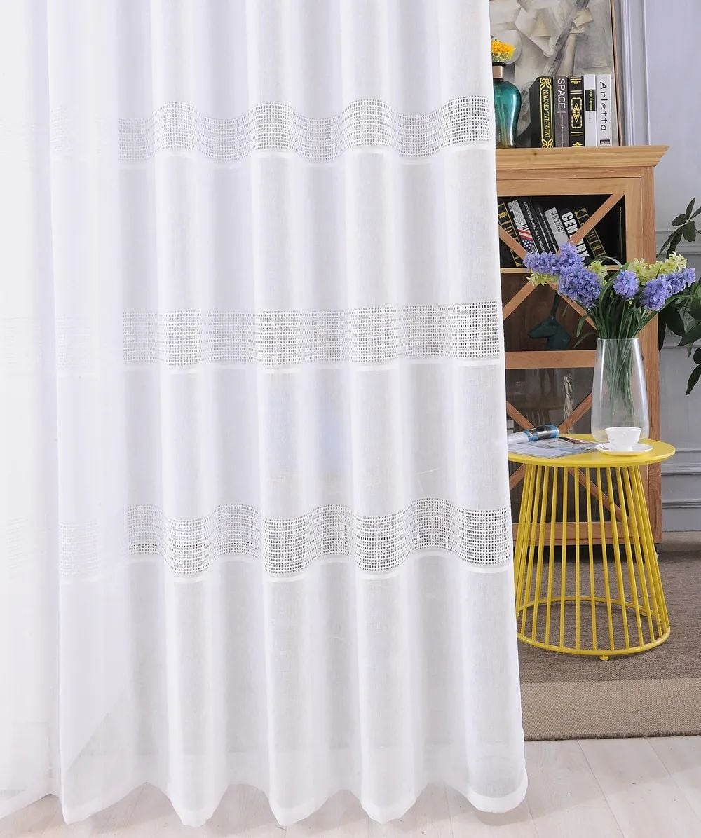 6 Foulola News: 2029# Series Jacquard Stripe Style Linen Sheer details