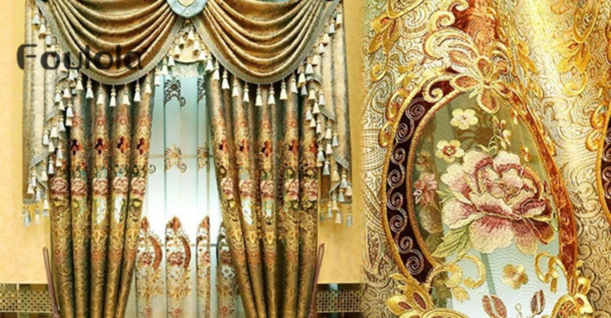 Foulola: X-2021 Series High Grade Embroidery Curtain with Sheers
