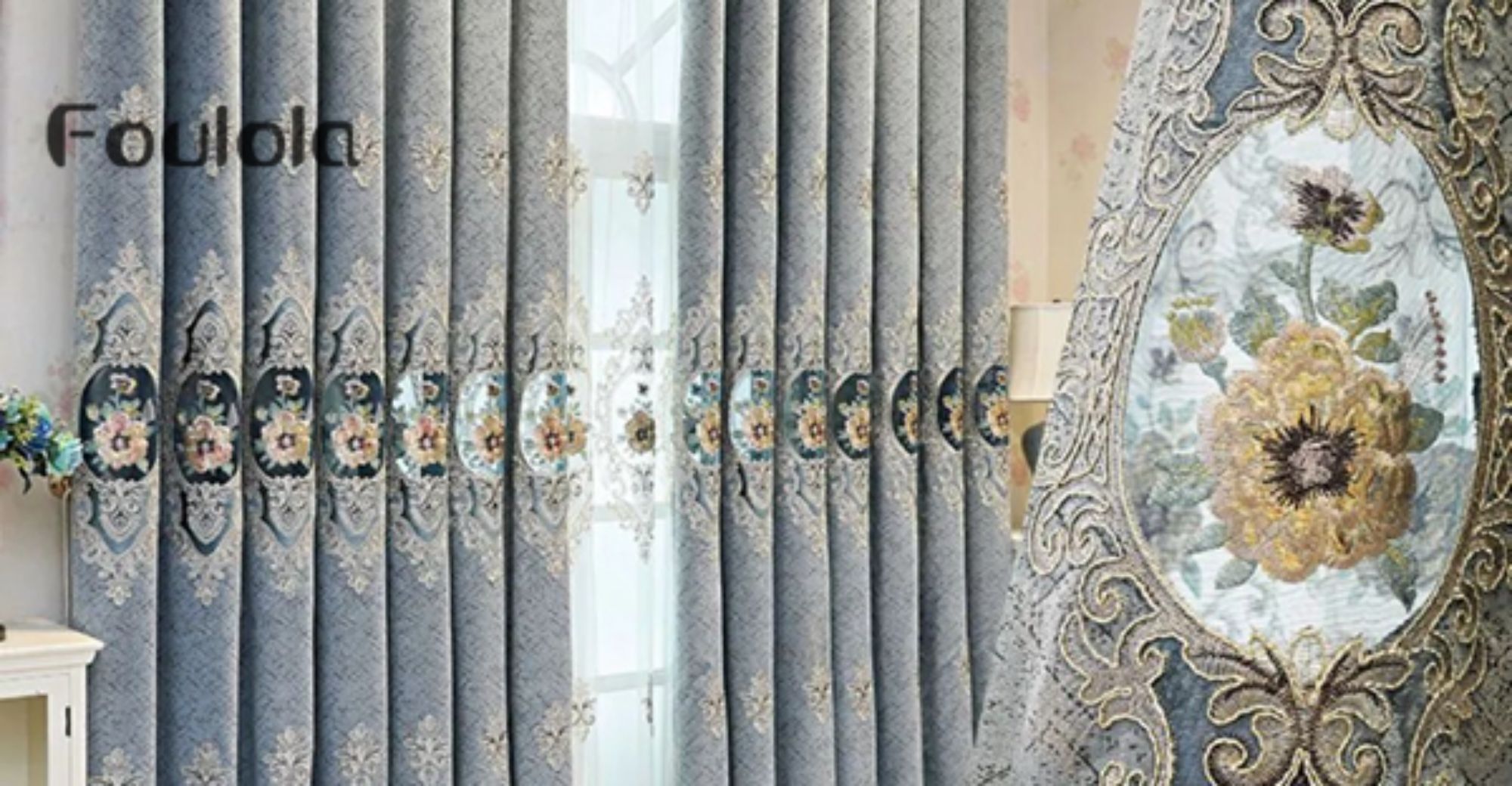 Foulola News: Luxury Embroidery Curtain XJP/NNYY/XHNF#