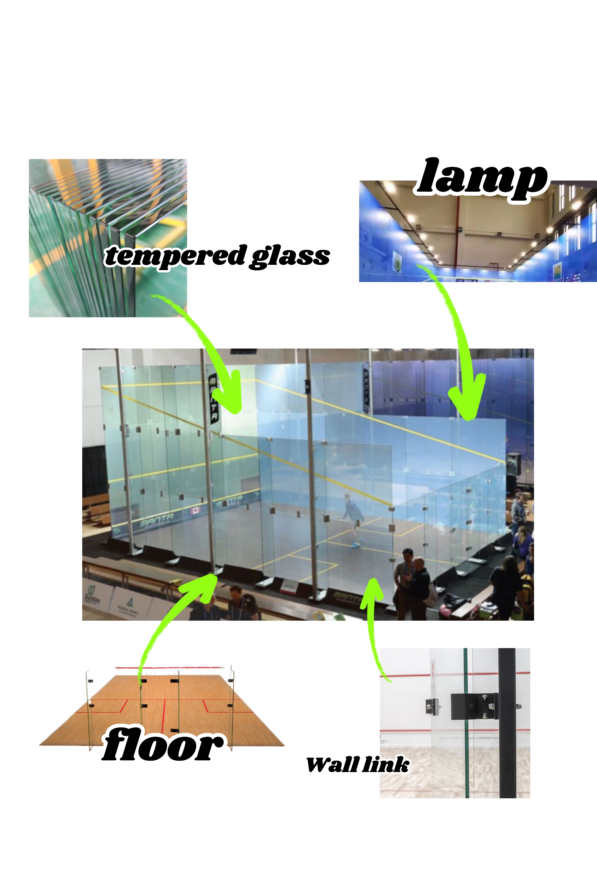 CE Certified MCG 2024 High Quality Sports-Grade Artificial Grass Squash Court Movable Full Glass Squash Court details