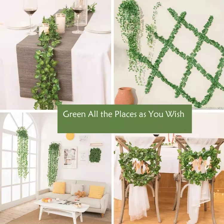 MCG Outdoor Home Garden Artificial Plastic Silk Green Leaf Rattan Vines Wall Hanging Flower Grass Olive Palm Indoor Plant manufacture