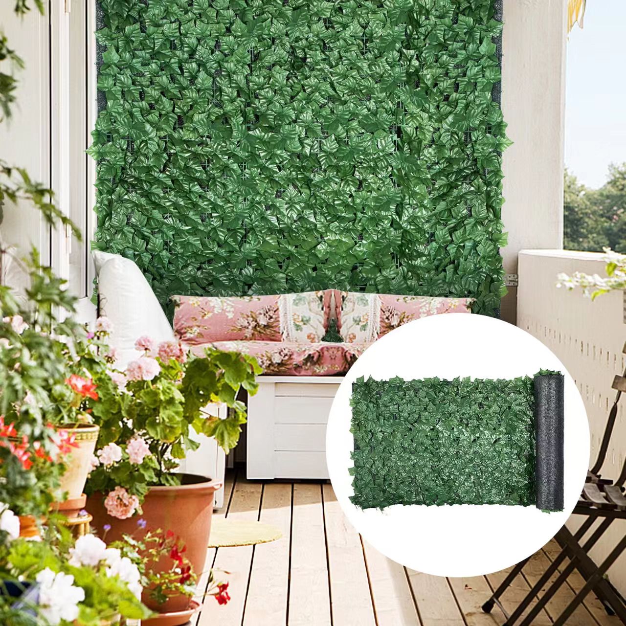 MCG Simulated Green Leaf Privacy Fence Artificial Boxwood Plastic Fabric Plant Wall with Hedge Enhancing Outdoor Space Greenery details