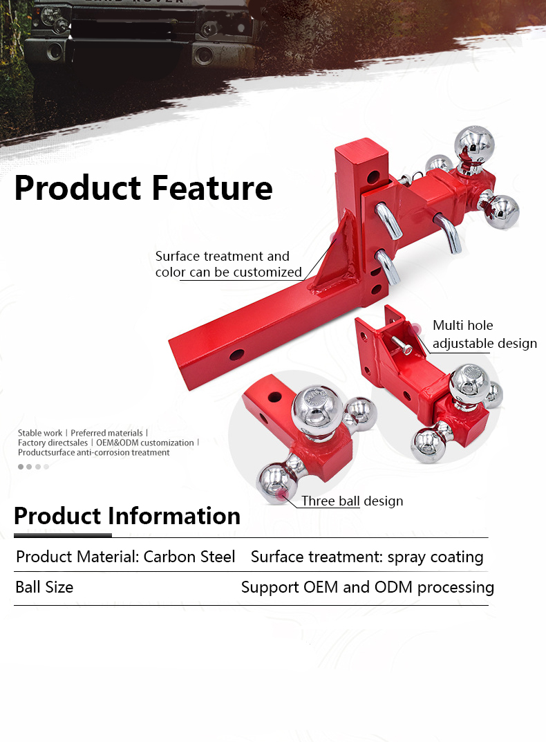 Adjustable 2-Inch Receiver Triple Tow Hitch Red Painted 3-Way Tri Ball Vertical Raise Drop Design for Efficient Trailering manufacture