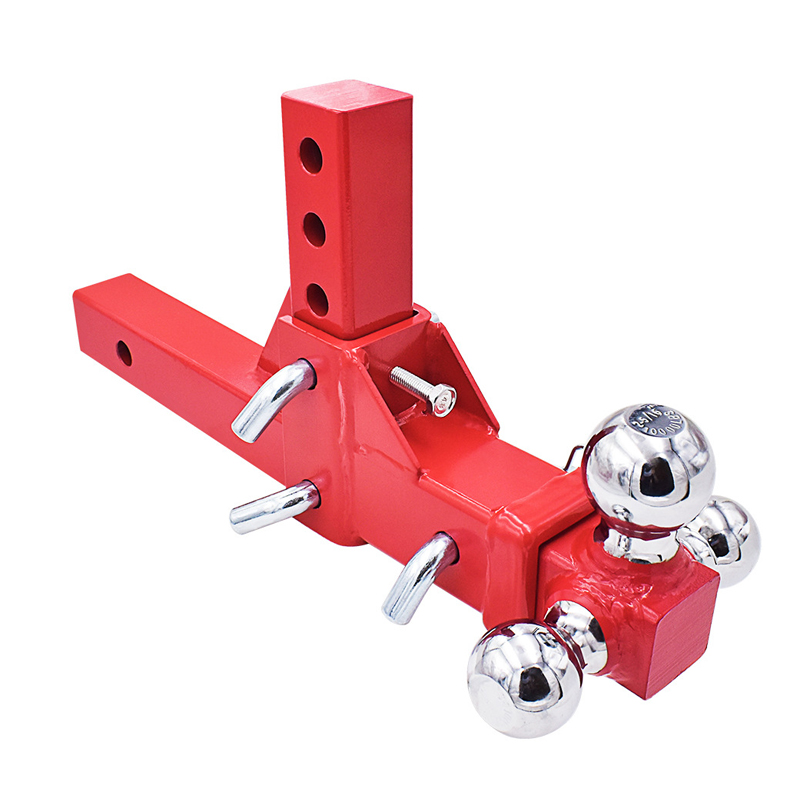 Adjustable 2-Inch Receiver Triple Tow Hitch Red Painted 3-Way Tri Ball Vertical Raise Drop Design for Efficient Trailering details