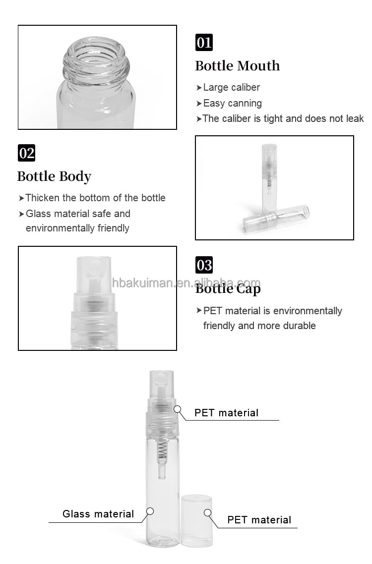 Wholesale Refillable Fragrance Atomizer Travel Size 2ml 3ml 5ml 10ml Mini Samples Glass Spray Perfume Bottle details