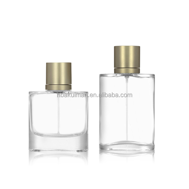 Wholesale Luxury Oval Flat Glass Spray Bottle 60ml 100ml Refillable Men Cologne Perfume Bottle with Crimp Neck manufacture