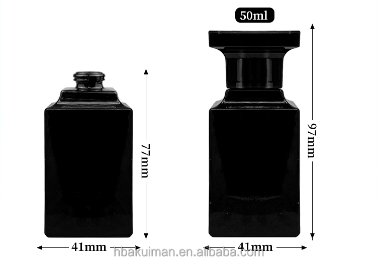 50ml 75ml 100ml cologne black white pink flat spray rectangle thick square glass perfume bottle with custom box supplier