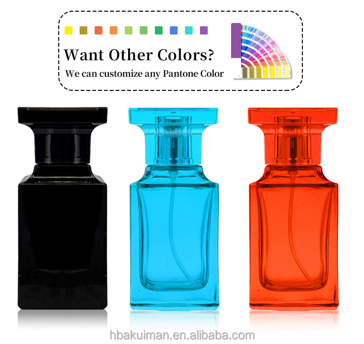 50ml 75ml 100ml cologne black white pink flat spray rectangle thick square glass perfume bottle with custom box factory