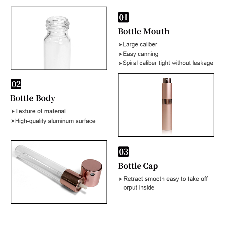 Luxury customizable logo portable rotary spray bottle skin care cosmetics perfume electroplated aluminum 8ml10ml packaging spray details