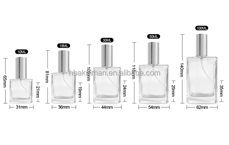 Glass Perfume Bottle Square Fragrance Glass Bottle Cosmetic Dispenser Spray Bottle With Sprayer Lid From China factory