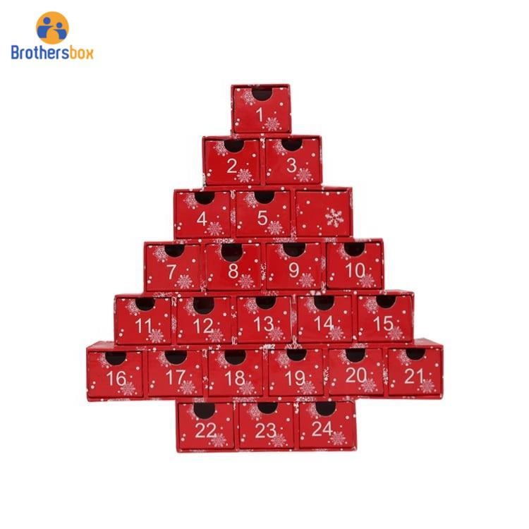 Caixa de Calendário do Advento de Papelão Personalizado / Caixa de Papel com Gaveta para Presente de Surpresa de Natal