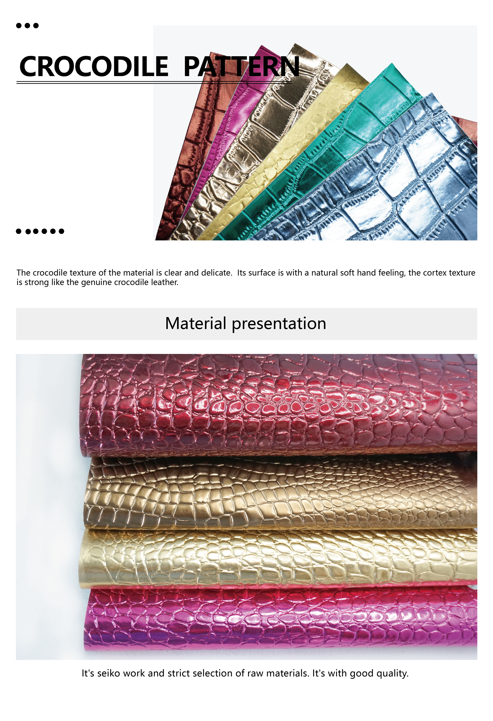 Customizable Animal Crocodile Skin Pattern PU Leather with Metallic Feel factory